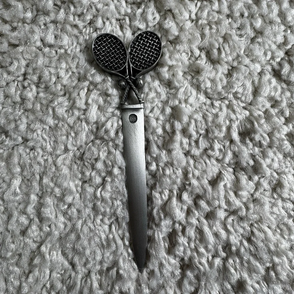 Vintage Fort USA Metal Letter Opener Tennis Rackets & Balls Handle Sports Desk